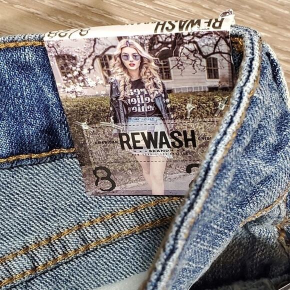 Rewash distressed raw hem Medium Wash denim Mini skirt size 28 New - Picture 7 of 9